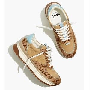 Madewell Tan and Blue Leopard Sneakers